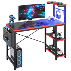 Bestier RGB Gaming Desk With Storage Shelf & Side Pocket, 45"W, Black Carbon Fiber