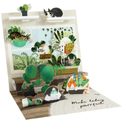 Up With Paper Summer Pop-Up Greeting Card With Envelope, Half Fold, 5-1/4" x 5-1/4", Cats In Plants