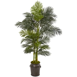 Nearly Natural Golden Cane Palm 84"H Artificial Plant With Decorative Planter, 84"H x 45"W x 40"D, Green/Gray