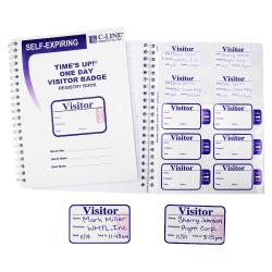 C-Line® Times Up! Self-Expiring Visitor Badges, 3" x 2", White/Blue, Pack Of 150