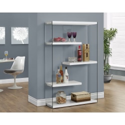 Monarch Specialties Open-Concept 60"H 4-Shelf Bookcase, Glossy White