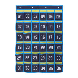 Office Depot® Brand Hanging 36-Pocket Cell Phone Storage Classroom Organizer, 37-13/16" x 26-7/16", Blue/Yellow