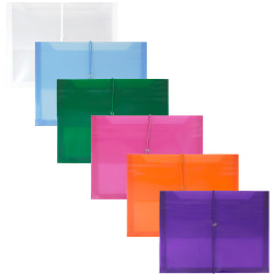 JAM Paper® Letter Booklet Plastic Envelopes, 9-3/4" x 13", Elastic Closure, Assorted Colors, Pack Of 6 Envelopes