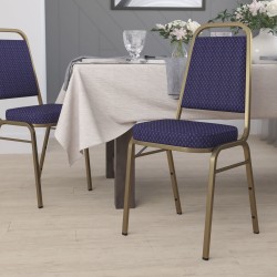 Flash Furniture HERCULES Series Trapezoidal-Back Stacking Banquet Chair With 2-1/2" Thick Seat, Navy Pattern/Gold