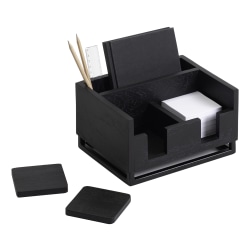 Realspace® Acadia Wood/Metal Desktop Organizer With Coasters, 8-3/4" x 7", Black
