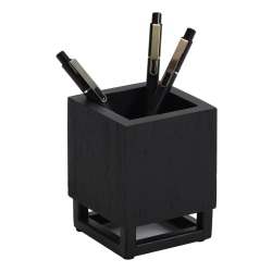Realspace® Acadia Wood/Metal Pen Cup, 4-1/4"H x 3-1/4"W x 3-1/4"D, Black