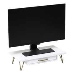 Realspace® Luna Wood/Metal Monitor Stand With Drawer, 4-3/4"H x 20-1/4"W x 10"D, White/Gold