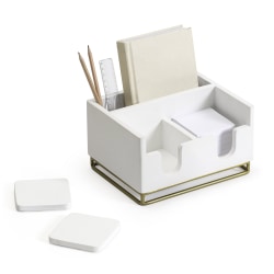 Realspace® Luna Wood/Metal Desktop Organizer With Coasters, 8-3/4" x 7", White/Gold