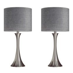 LumiSource Lenuxe Contemporary Table Lamps, 24-1/4"H, Gray Shade/Brushed Nickel Base, Set Of 2 Lamps