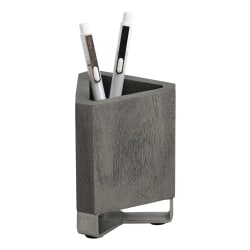 Realspace® Orix Wood/Metal Pen Cup, 4-3/4"H x 3-1/4"W x 3-1/4"D, Gray/Nickel