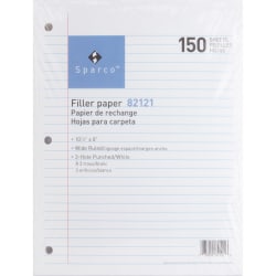 Sparco Standard White 3HP Filler Paper - 150 Sheets - Wide Ruled - Ruled Red Margin - 16 lb Basis Weight - 82121