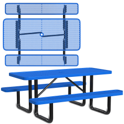 Leisure Craft Rectangle Outdoor Picnic Table, 29-11/16"H x 72"W x 62"D, Black/Blue