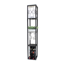 Simple Designs Floor Lamp Etagere Organizer Storage Shelf And Wine Rack, 62-3/4"H, Black/White