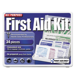 First Aid Only All-Purpose First Aid Kit, 1/2"H x 3-3/4"W x 4-3/4"D, Blue/White