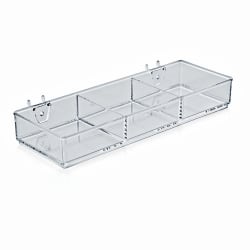 Azar Displays 3-Compartment Tray For Peg/Slat Displays, Small Size, Clear, Pack Of 2