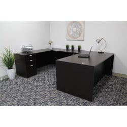 Boss Holland Series Office Suite With 71"W Desk, Bridge, Credenza & 2 Pedestal Files, Mocha