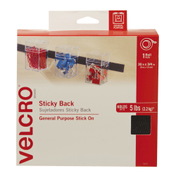 VELCRO® Brand STICKY BACK® Tape Roll, 3/4" x 30', Black