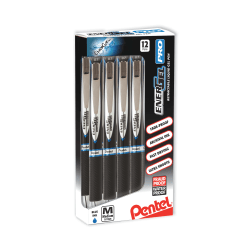 Pentel® EnerGel Pro Rollerball Pens, Medium Point, 0.7 mm, Blue Barrel, Blue Ink, Pack of 12