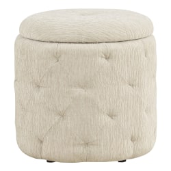 Office Star Erindale Round Storage Ottoman, 18"H x 18-1/2"W x 18-1/2"D, Linen