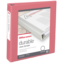 Office Depot® Durable View Binder, 1-1/2" Round Rings (275 Sheet Capacity), Coral, 1 Binder
