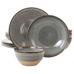 Gibson Elite 12-Piece Dreamweaver Round Earthenware Dinnerware Set, Gray