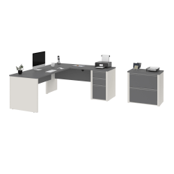 Bestar Connexion 72"W L-Shaped Corner Desk With Lateral File Cabinet, Slate/Sandstone