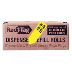 Redi-Tag Sign Here Arrow Flags Dispenser Refills - 720 x Yellow - 1.88" x 0.56" - "SIGN HERE" - Yellow - Removable, Self-adhesive - 6 / Box