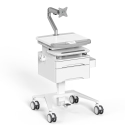 Mount-It! MedHub Mobile Medical Cart Workstation With Drawers And Monitor Arm, 62-5/8"H x 25-5/8"W x 21-3/4"D, White/Gray