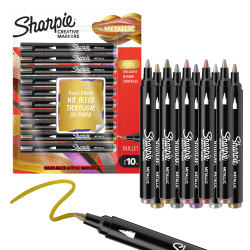 Sharpie Creative Markers, Metallic Markers, Water-Based Acrylic Markers, Bullet Tip, Assorted, 10 Count