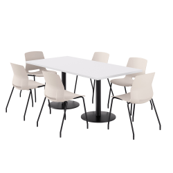 KFI Studios Proof Rectangle Pedestal Table With Imme Chairs, 31-3/4"H x 72"W x 36"D, Designer White Top/Black Base/Moonbeam Chairs