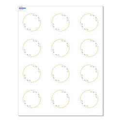 Avery® Print-To-The-Edge Cards With Sure Feed® Technology, S00-D2V-PRMWC10, Round, 2", Matte White, Preprinted Green Florals with Gold Dots Design, Pack Of 120