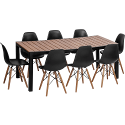 Inval Madeira 9-Piece Indoor/Outdoor Rectangular Table Set, 29-1/8"H x 35-7/16"W x 17-5/16"D, Black/Teak Brown