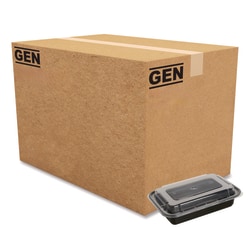 GEN Plastic Food Containers With Lids, 24 Oz, 2-1/2"H x 7-1/2"W x 5-1/16"D, Black/Clear, Pack Of 150 Containers