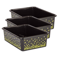 Teacher Created Resources Large Plastic Storage Bins, 5"H x 11-1/2"W x 16-1/4"D, Black Confetti, Pack Of 3 Bins