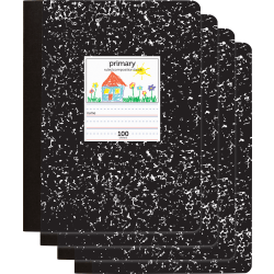 Office Depot® Brand Primary Composition Books, 7-1/2" x 9-3/4", Unruled/Primary Ruled, Black, 100 Sheets Per Pad, Pack Of 4 Books