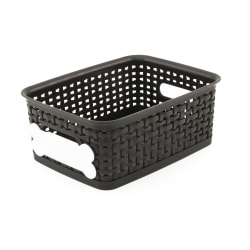Paw Prints Pet Supply Bin With Dry-Erase Label, Small, Black