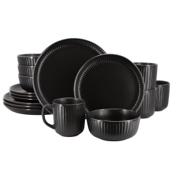 Elama Leo 16-Piece Stoneware Dinnerware Set, Black