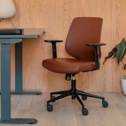 Branch Furniture Daily Ergonomic Vegan Leather Mid-Back Task Chair, Mahogany