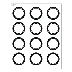 Avery® Print-To-The-Edge Cards With Sure Feed® Technology, S00-D27-PRMWC10, Round, 2", Matte White, Preprinted Black & White Polka Dots Design, Pack Of 120