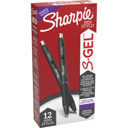 Sharpie® S-Gel Pens, Medium Point, 0.7 mm, Black Barrel, Purple Ink, Pack Of 12 Pens