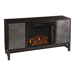 SEI Furniture Lannington Electric Fireplace With Media Storage, 30-3/4"H x 54-1/4"W x 16"D, Brown/Antique Silver