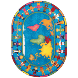Joy Carpets® Kids' Essentials Oval Area Rug, Hands Around the World™, 5-1/3' x 7-33/50', Multicolor