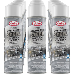 Claire Stainless Steel Polish and Cleaner - 15 fl oz (0.5 quart) - Lemon Scent - Non-abrasive, CFC-free - Clear Can - 12 / Carton