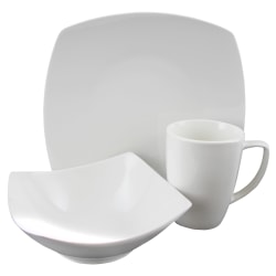 Gibson Home Zen Buffetware 12-Piece Square Dinnerware Set (Four 10-3/4" Dinner Plates, Four 5-1/2" Salad Bowls, Four 12 Oz Mugs), White