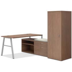 HON® Mod 84"W L-Station A-Leg Table Writing Desk, Sepia Walnut/Silver/Cool Neutral