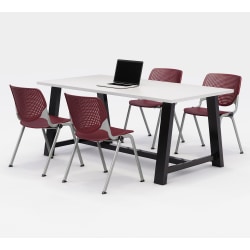 KFI Studios Midtown Table With 4 Stacking Chairs, Designer White/Burgundy