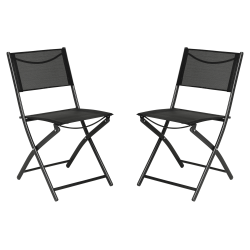 Flash Furniture Brazos Set of 2 Commercial Grade Indoor/Outdoor Folding Chairs with Flex Comfort Material Backs and Seats and Metal Frames, Black