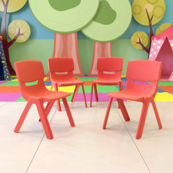 Flash Furniture Plastic Stackable School Chairs With 13-1/4" Seat Height, Red, Pack Of 4 Chairs