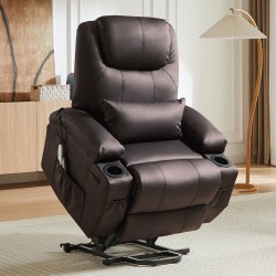 Bestier PU Leather Power Lift Recliner With 8-Point Massage And Heating, Brown