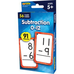 Teacher Created Resources Flash Cards, Subtraction 0-12, 3-1/8", 5-1/8", Total Qty 56